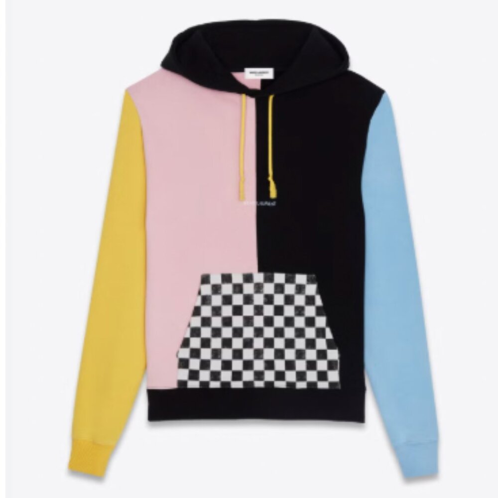 Saint Laurent 2020 Memphis Colourblock Checkered Hoodie